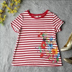 Anthropologie Red Stripped Floral Top - Large